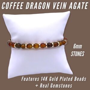 NWT Wool + Pepper Co. Coffee Dragon Vein Agate Bracelet